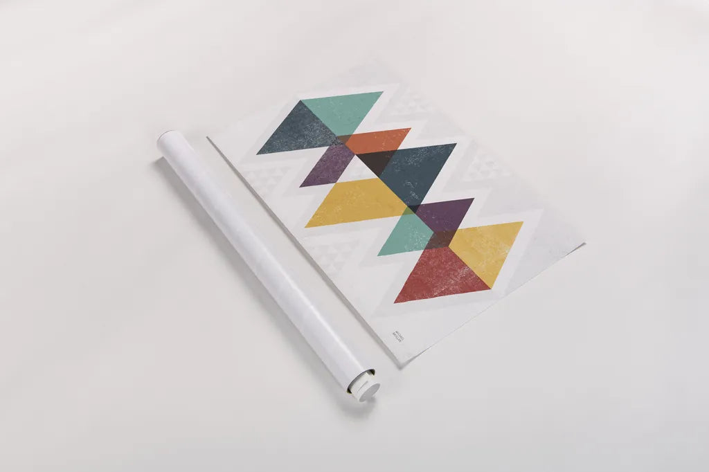 Mod Triangles II Retro by Michael Mullan. shown as a rolled paper print. Available as archival giclee rolled canvas, fine art paper, or poster print. SKU 53844i.