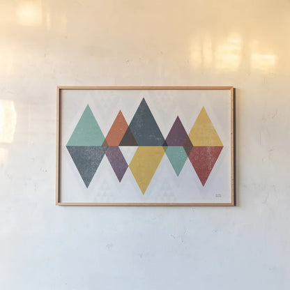 Mod Triangles II Retro by Michael Mullan. shown as a paper print in a natural frame. Available as a archival giclee rolled canvas, fine art paper, or poster print. SKU 53844i.