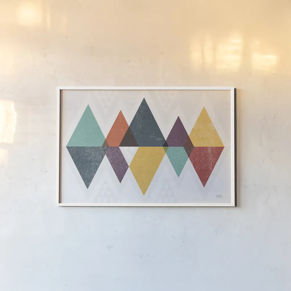 Mod Triangles II Retro by Michael Mullan. shown as a paper print in a white frame. Available as a archival giclee rolled canvas, fine art paper, or poster print. SKU 53844i.