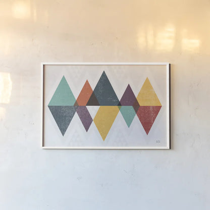 Mod Triangles II Retro by Michael Mullan. shown as a paper print in a white frame. Available as a archival giclee rolled canvas, fine art paper, or poster print. SKU 53844i.