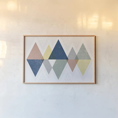 Mod Triangles II Soft by Michael Mullan. shown as a paper print in a natural frame. Available as a archival giclee rolled canvas, fine art paper, or poster print. SKU 33788i.