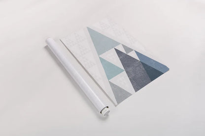 Mod Triangles III Blue by Michael Mullan. shown as a rolled paper print. Available as archival giclee rolled canvas, fine art paper, or poster print. SKU 22295h.