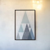 Mod Triangles III Blue by Michael Mullan. shown as a paper print in a black flame. Available as a archival giclee rolled canvas, fine art paper, or poster print. SKU 22295h.