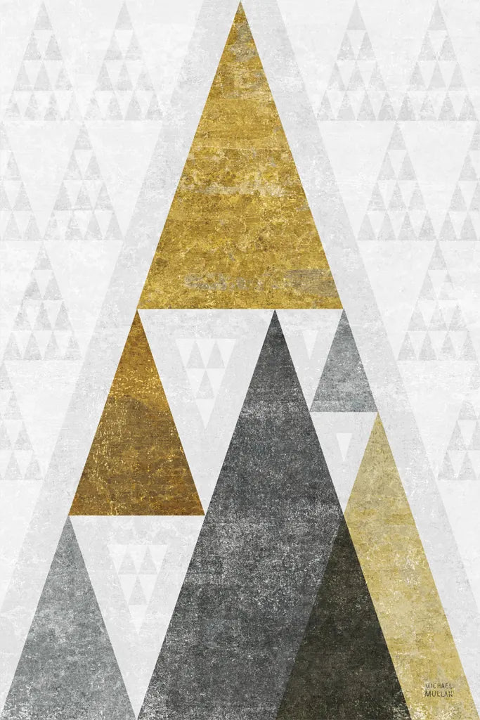 Mod Triangles III Gold by Michael Mullan. SKU 22303h. Archival Giclee Fine art print for wall decor.