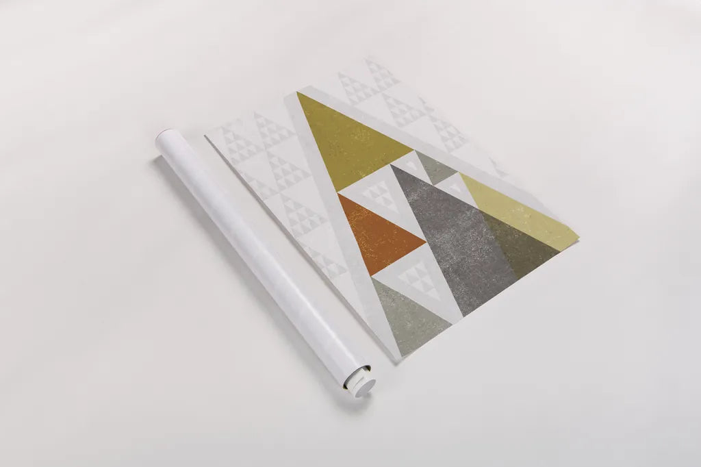 Mod Triangles III Retro by Michael Mullan. shown as a rolled paper print. Available as archival giclee rolled canvas, fine art paper, or poster print. SKU 22311h.