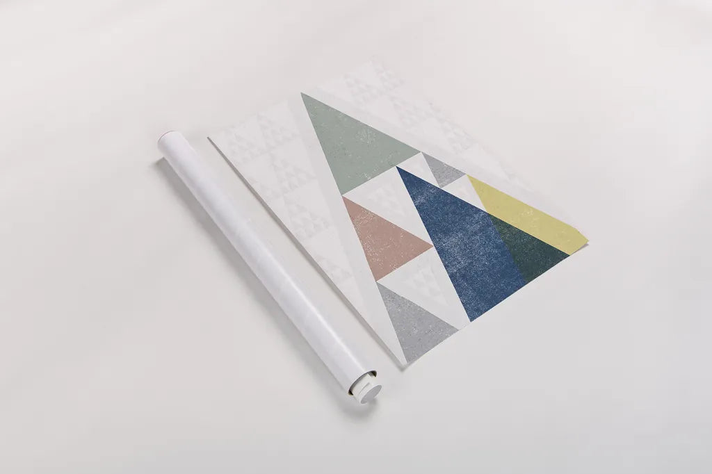 Mod Triangles III Soft by Michael Mullan. shown as a rolled paper print. Available as archival giclee rolled canvas, fine art paper, or poster print. SKU 33794h.