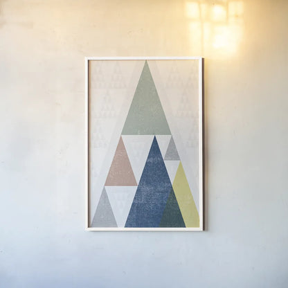 Mod Triangles III Soft by Michael Mullan. shown as a paper print in a white frame. Available as a archival giclee rolled canvas, fine art paper, or poster print. SKU 33794h.