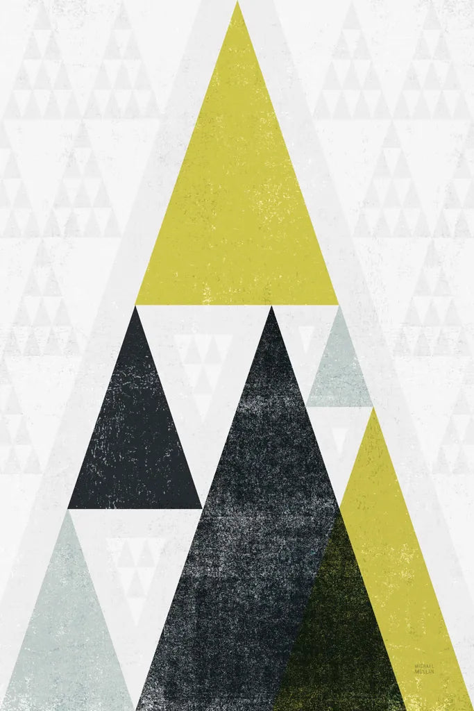 Mod Triangles III Yellow Black by Michael Mullan. SKU 64128h. Archival Giclee Fine art print for wall decor.