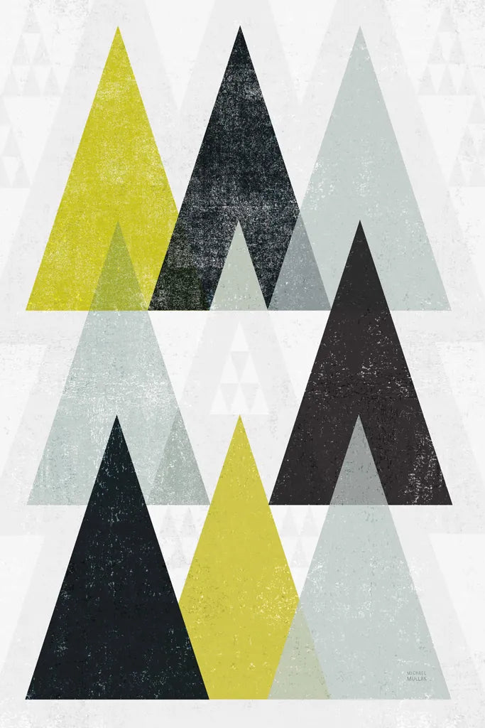 Mod Triangles IV Yellow Black by Michael Mullan. SKU 64129h. Archival Giclee Fine art print for wall decor.