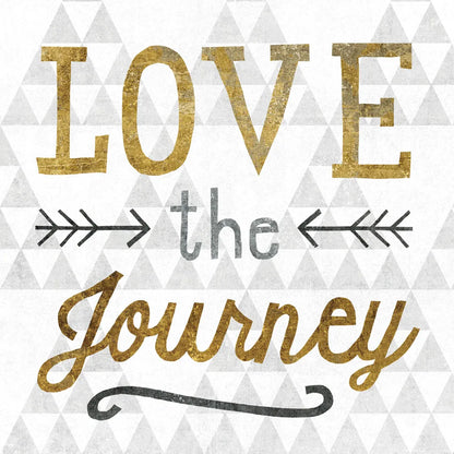 Mod Triangles Love the Journey Gold by Michael Mullan. SKU 22300a. Archival Giclee Fine art print for wall decor.