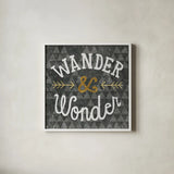Mod Triangles Wander and Wonder Gold by Michael Mullan. Shown in a crisp white glass frame for a clean and minimalist style. Available as an archival giclee rolled canvas, fine art paper, or poster print. SKU 22299a.