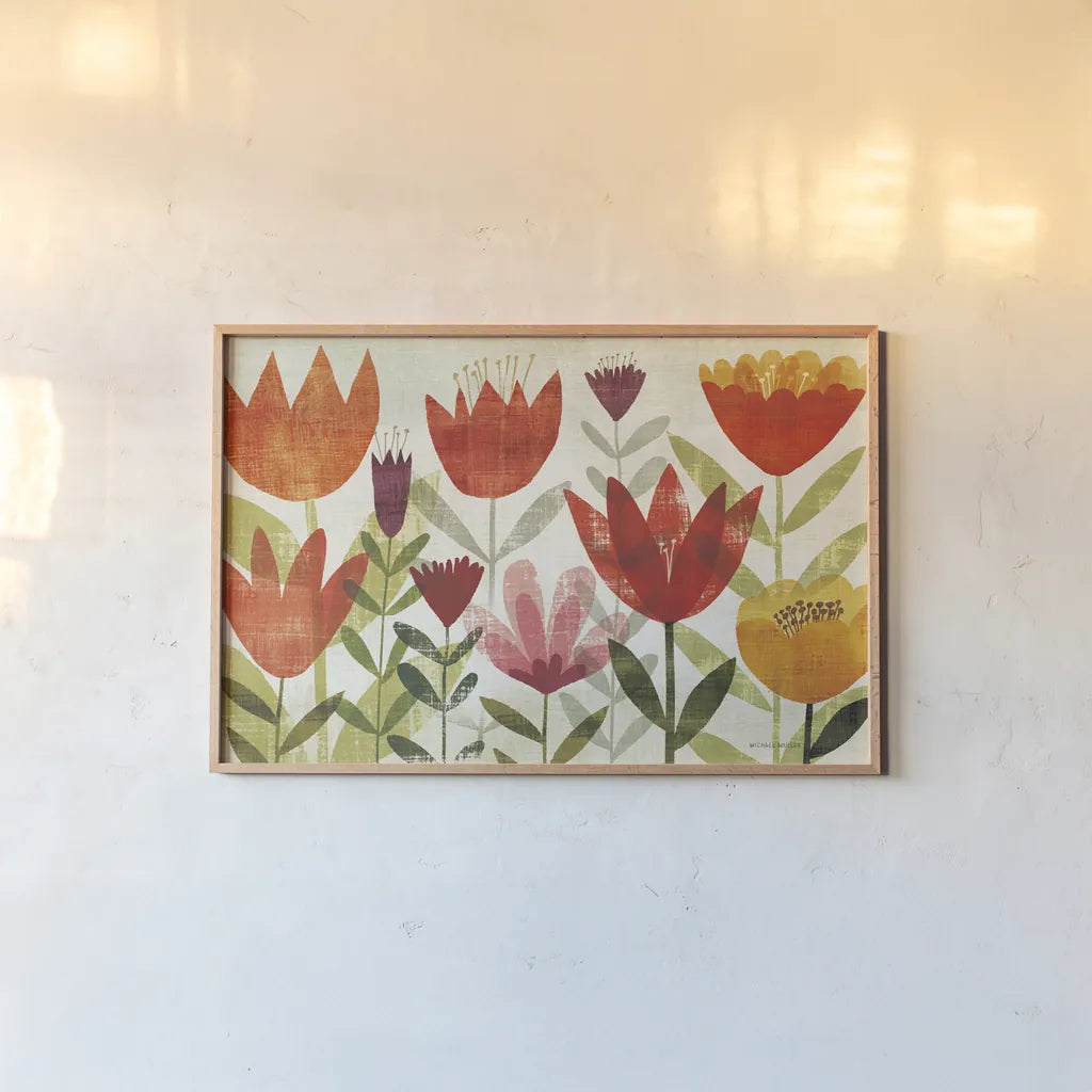 Modern Garden by Michael Mullan. shown as a paper print in a natural frame. Available as a archival giclee rolled canvas, fine art paper, or poster print. SKU 51064i.