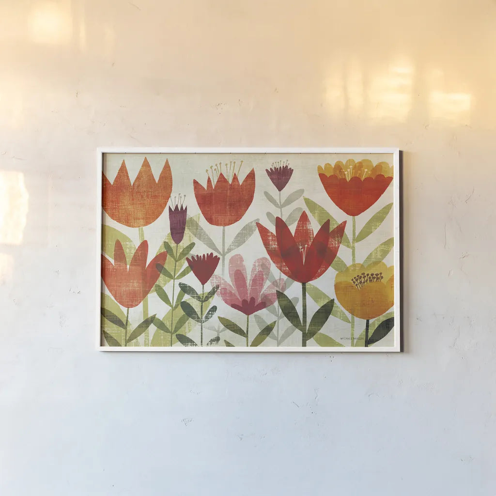 Modern Garden by Michael Mullan. shown as a paper print in a white frame. Available as a archival giclee rolled canvas, fine art paper, or poster print. SKU 51064i.