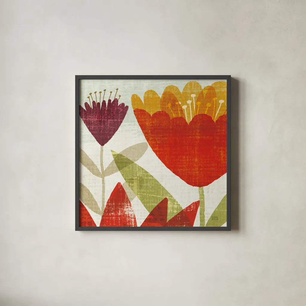 Modern Garden Panel II Crop by Michael Mullan. Shown in a sleek black glass frame for a contemporary gallery look. Available as an archival giclee rolled canvas, fine art paper, or poster print. SKU 13585a.
