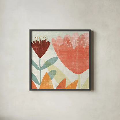 Modern Garden Panel II Crop Warm by Michael Mullan. Shown in a sleek black glass frame for a contemporary gallery look. Available as an archival giclee rolled canvas, fine art paper, or poster print. SKU 61995a.
