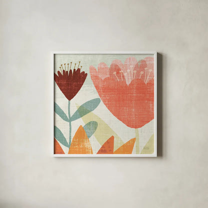 Modern Garden Panel II Crop Warm by Michael Mullan. Shown in a crisp white glass frame for a clean and minimalist style. Available as an archival giclee rolled canvas, fine art paper, or poster print. SKU 61995a.