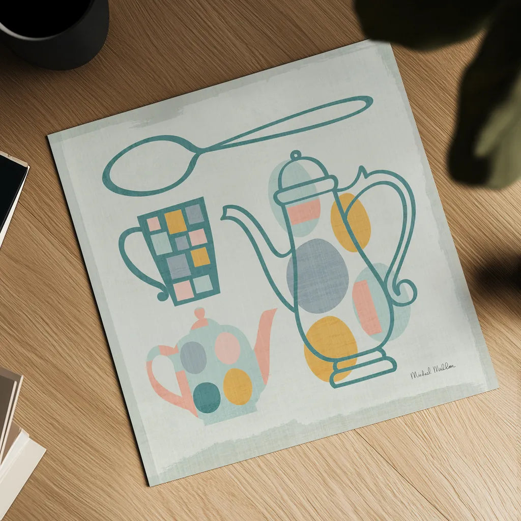 Modern Kitchen Sq IV Pastel by Michael Mullan. Shown as a detailed flat fine art print, highlighting archival giclee quality. Available as an archival giclee rolled canvas, fine art paper, or poster print. SKU 56988a.