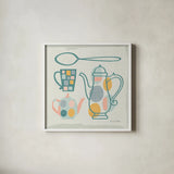Modern Kitchen Sq IV Pastel by Michael Mullan. Shown in a crisp white glass frame for a clean and minimalist style. Available as an archival giclee rolled canvas, fine art paper, or poster print. SKU 56988a.