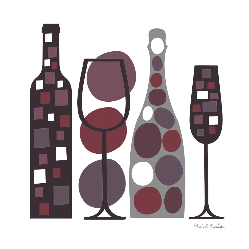 Modern Kitchen Square I Wine Red by Michael Mullan. SKU 77326a. Archival Giclee Fine art print for wall decor.