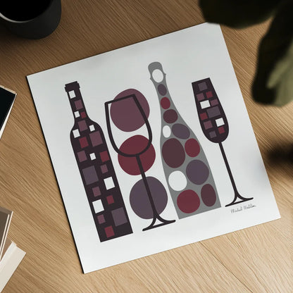 Modern Kitchen Square I Wine Red by Michael Mullan. Shown as a detailed flat fine art print, highlighting archival giclee quality. Available as an archival giclee rolled canvas, fine art paper, or poster print. SKU 77326a.