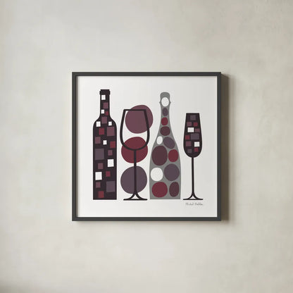 Modern Kitchen Square I Wine Red by Michael Mullan. Shown in a sleek black glass frame for a contemporary gallery look. Available as an archival giclee rolled canvas, fine art paper, or poster print. SKU 77326a.