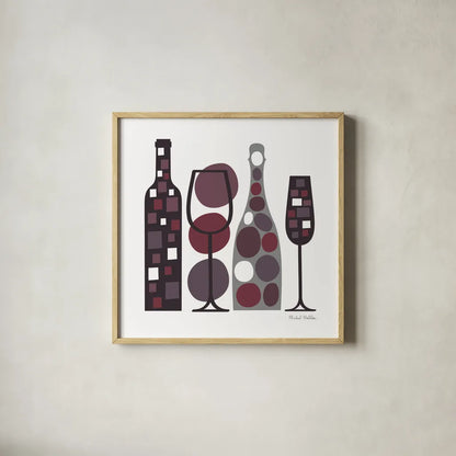 Modern Kitchen Square I Wine Red by Michael Mullan. Shown in a natural wood glass frame for a timeless modern aesthetic. Available as an archival giclee rolled canvas, fine art paper, or poster print. SKU 77326a.
