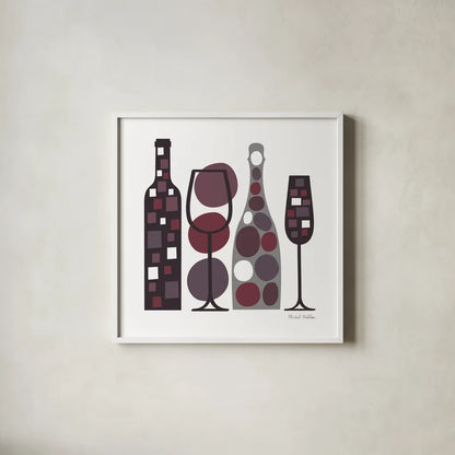 Modern Kitchen Square I Wine Red by Michael Mullan. Shown in a crisp white glass frame for a clean and minimalist style. Available as an archival giclee rolled canvas, fine art paper, or poster print. SKU 77326a.