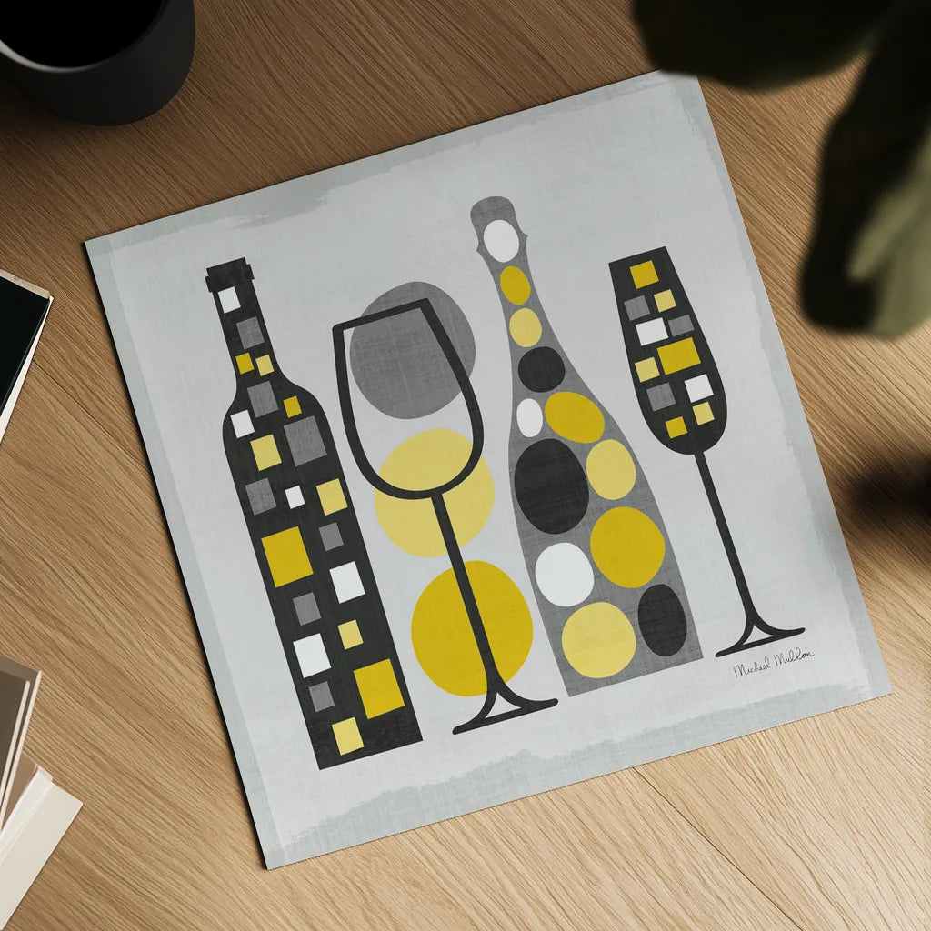 Modern Kitchen Square I Yellow by Michael Mullan. Shown as a detailed flat fine art print, highlighting archival giclee quality. Available as an archival giclee rolled canvas, fine art paper, or poster print. SKU 74902a.