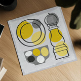Modern Kitchen Square II Yellow by Michael Mullan. Shown as a detailed flat fine art print, highlighting archival giclee quality. Available as an archival giclee rolled canvas, fine art paper, or poster print. SKU 74903a.