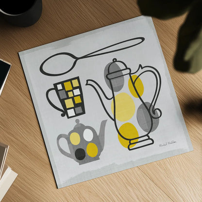 Modern Kitchen Square IV Yellow by Michael Mullan. Shown as a detailed flat fine art print, highlighting archival giclee quality. Available as an archival giclee rolled canvas, fine art paper, or poster print. SKU 74905a.