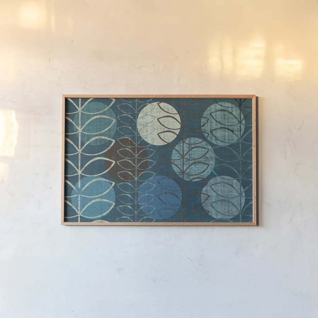 Modern Stems Cool by Michael Mullan. shown as a paper print in a natural frame. Available as a archival giclee rolled canvas, fine art paper, or poster print. SKU 50818i.