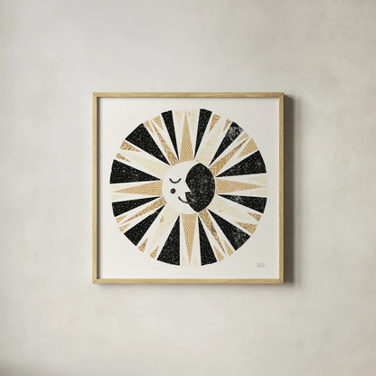 Moonshine Black Gold Sq by Michael Mullan. Shown in a natural wood glass frame for a timeless modern aesthetic. Available as an archival giclee rolled canvas, fine art paper, or poster print. SKU 53757a.