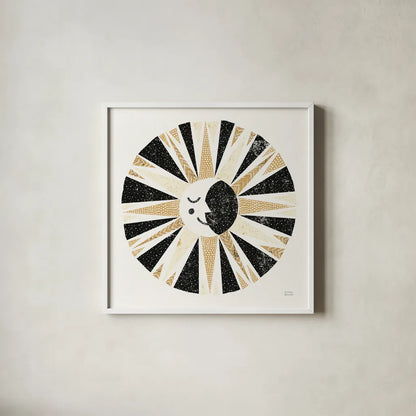 Moonshine Black Gold Sq by Michael Mullan. Shown in a crisp white glass frame for a clean and minimalist style. Available as an archival giclee rolled canvas, fine art paper, or poster print. SKU 53757a.