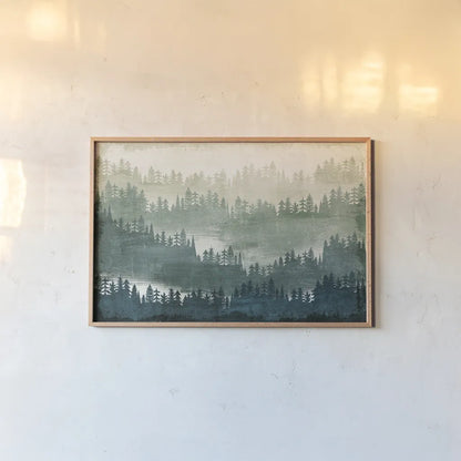 Mountainscape by Michael Mullan. shown as a paper print in a natural frame. Available as a archival giclee rolled canvas, fine art paper, or poster print. SKU 22465i.