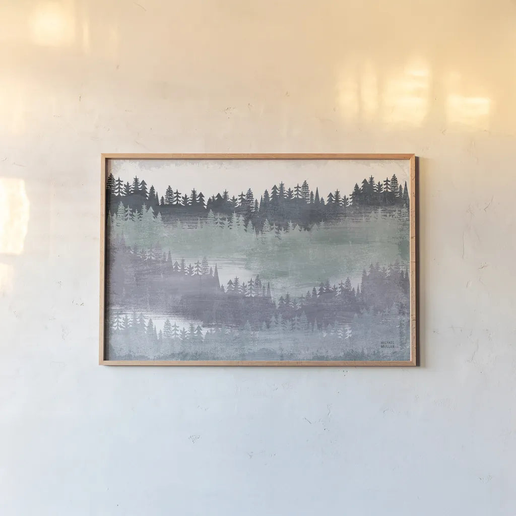Mountainscape Blush by Michael Mullan. shown as a paper print in a natural frame. Available as a archival giclee rolled canvas, fine art paper, or poster print. SKU 56353i.