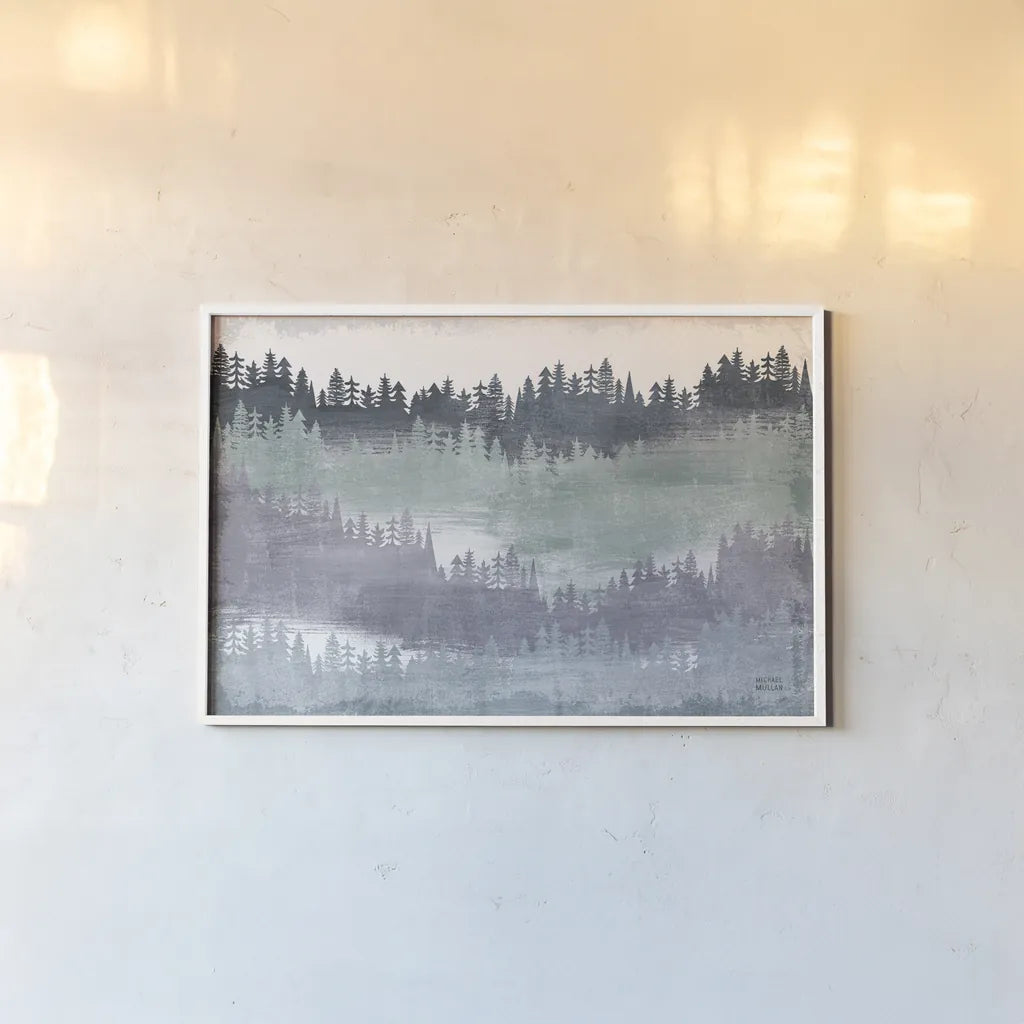 Mountainscape Blush by Michael Mullan. shown as a paper print in a white frame. Available as a archival giclee rolled canvas, fine art paper, or poster print. SKU 56353i.