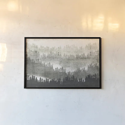 Mountainscape Silver by Michael Mullan. shown as a paper print in a black flame. Available as a archival giclee rolled canvas, fine art paper, or poster print. SKU 22467i.