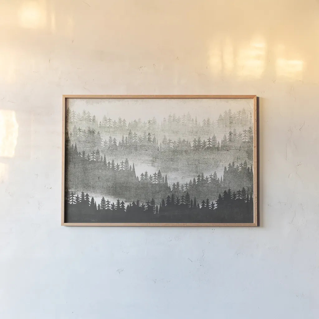 Mountainscape Silver by Michael Mullan. shown as a paper print in a natural frame. Available as a archival giclee rolled canvas, fine art paper, or poster print. SKU 22467i.
