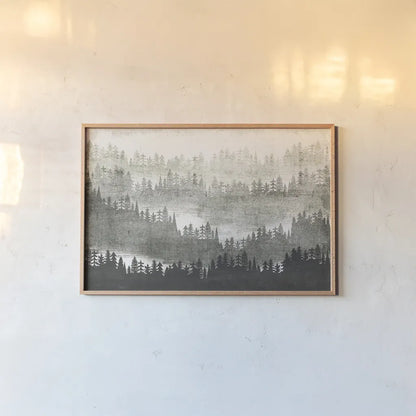 Mountainscape Silver by Michael Mullan. shown as a paper print in a natural frame. Available as a archival giclee rolled canvas, fine art paper, or poster print. SKU 22467i.