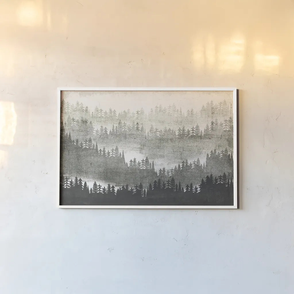 Mountainscape Silver by Michael Mullan. shown as a paper print in a white frame. Available as a archival giclee rolled canvas, fine art paper, or poster print. SKU 22467i.