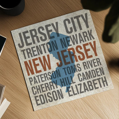 New Jersey by Michael Mullan. Shown as a detailed flat fine art print, highlighting archival giclee quality. Available as an archival giclee rolled canvas, fine art paper, or poster print. SKU 18069a.
