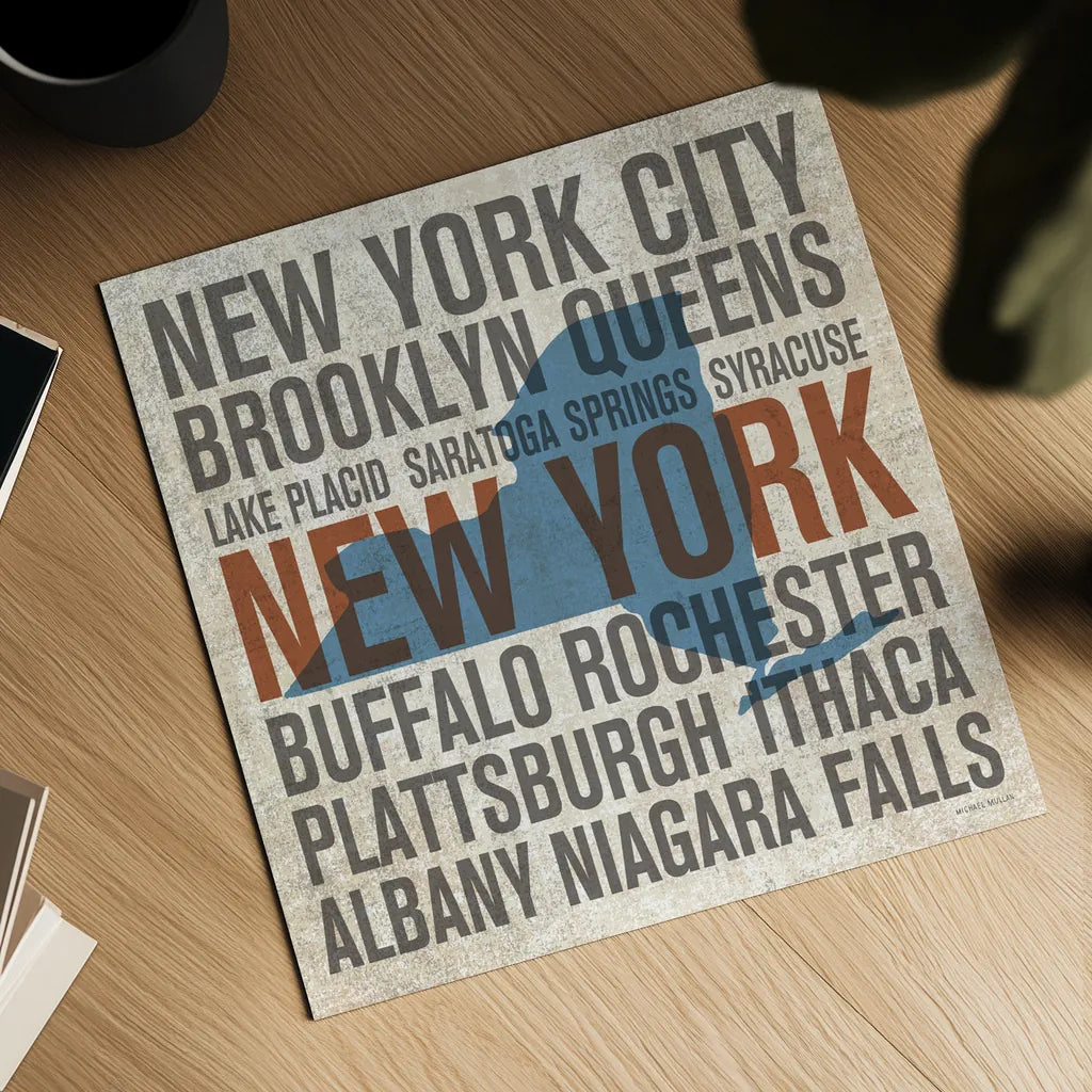 New York V2 by Michael Mullan. Shown as a detailed flat fine art print, highlighting archival giclee quality. Available as an archival giclee rolled canvas, fine art paper, or poster print. SKU 18070a.