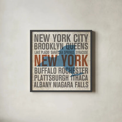 New York V2 by Michael Mullan. Shown in a sleek black glass frame for a contemporary gallery look. Available as an archival giclee rolled canvas, fine art paper, or poster print. SKU 18070a.