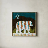 Nighttime Dwellers Bear by Michael Mullan. Shown in a natural wood glass frame for a timeless modern aesthetic. Available as an archival giclee rolled canvas, fine art paper, or poster print. SKU 50519a.