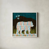 Nighttime Dwellers Bear by Michael Mullan. Shown in a crisp white glass frame for a clean and minimalist style. Available as an archival giclee rolled canvas, fine art paper, or poster print. SKU 50519a.