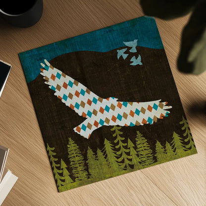 Nighttime Dwellers Eagle by Michael Mullan. Shown as a detailed flat fine art print, highlighting archival giclee quality. Available as an archival giclee rolled canvas, fine art paper, or poster print. SKU 50521a.