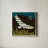 Nighttime Dwellers Eagle by Michael Mullan. Shown in a crisp white glass frame for a clean and minimalist style. Available as an archival giclee rolled canvas, fine art paper, or poster print. SKU 50521a.