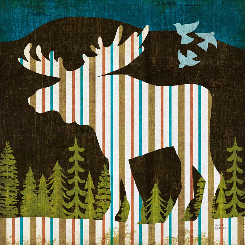 Nighttime Dwellers Moose by Michael Mullan. SKU 50522a. Archival Giclee Fine art print for wall decor.