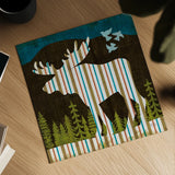 Nighttime Dwellers Moose by Michael Mullan. Shown as a detailed flat fine art print, highlighting archival giclee quality. Available as an archival giclee rolled canvas, fine art paper, or poster print. SKU 50522a.