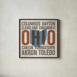 Ohio by Michael Mullan. Shown in a sleek black glass frame for a contemporary gallery look. Available as an archival giclee rolled canvas, fine art paper, or poster print. SKU 18072a.